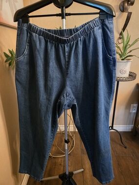 ALIA Elastic Waist Dark Denim Pull-On Pants
